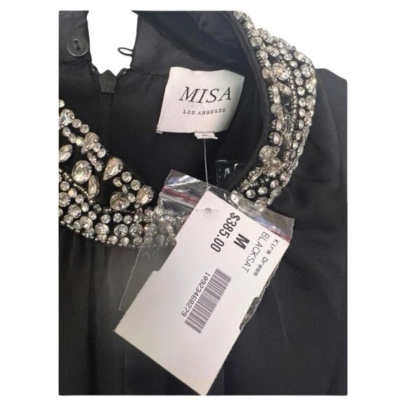 NWT MISA Los Angeles Kira Jeweled Neck Black Midi Cocktail Dress M - Picture 4 of 14